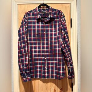 Express Men Plaid Blue Red White Yellow Long Sleeve Button Up XXL